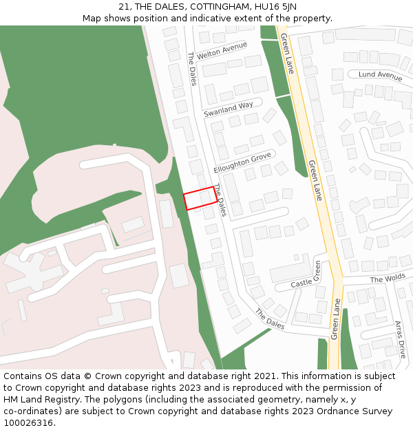 21, THE DALES, COTTINGHAM, HU16 5JN: Location map and indicative extent of plot