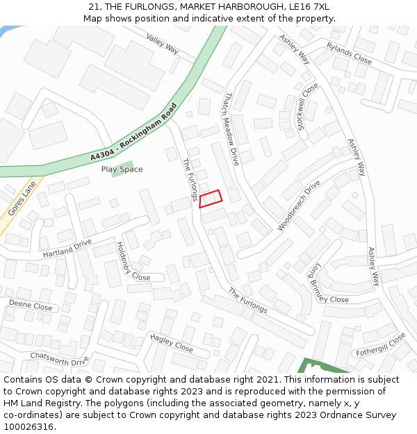 21, THE FURLONGS, MARKET HARBOROUGH, LE16 7XL: Location map and indicative extent of plot