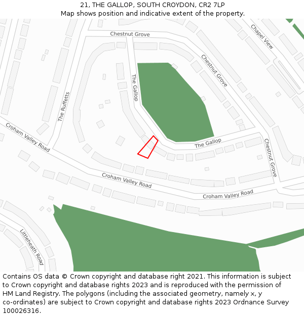 21, THE GALLOP, SOUTH CROYDON, CR2 7LP: Location map and indicative extent of plot