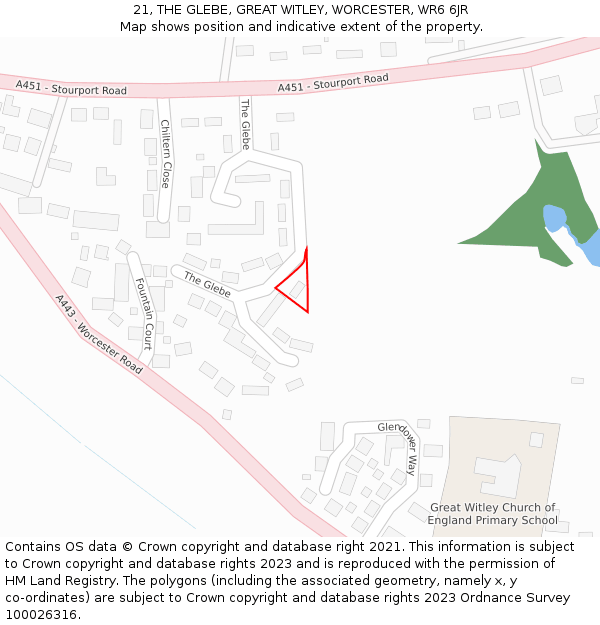 21, THE GLEBE, GREAT WITLEY, WORCESTER, WR6 6JR: Location map and indicative extent of plot