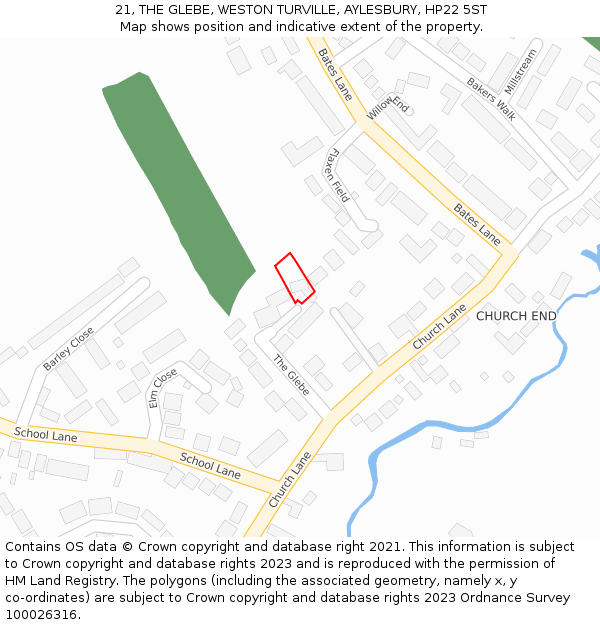 21, THE GLEBE, WESTON TURVILLE, AYLESBURY, HP22 5ST: Location map and indicative extent of plot