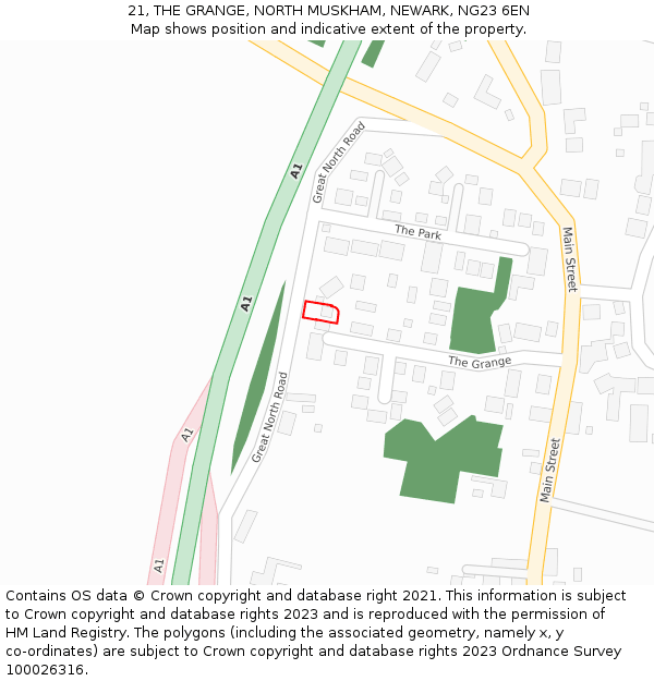 21, THE GRANGE, NORTH MUSKHAM, NEWARK, NG23 6EN: Location map and indicative extent of plot