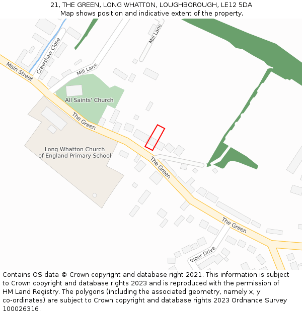 21, THE GREEN, LONG WHATTON, LOUGHBOROUGH, LE12 5DA: Location map and indicative extent of plot