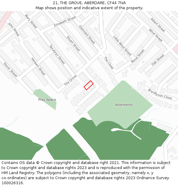 21, THE GROVE, ABERDARE, CF44 7NA: Location map and indicative extent of plot