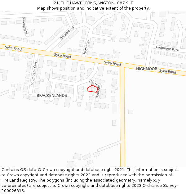 21, THE HAWTHORNS, WIGTON, CA7 9LE: Location map and indicative extent of plot