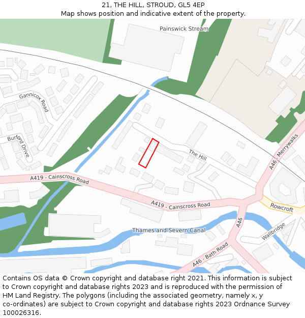 21, THE HILL, STROUD, GL5 4EP: Location map and indicative extent of plot