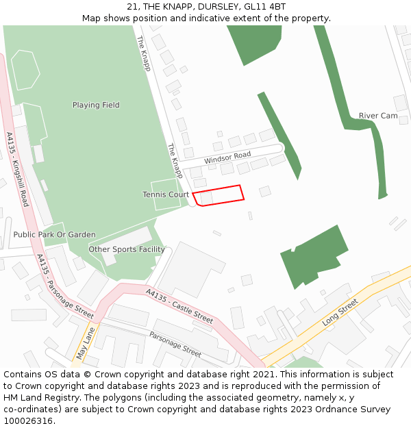 21, THE KNAPP, DURSLEY, GL11 4BT: Location map and indicative extent of plot