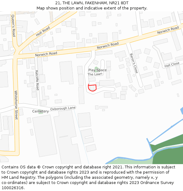 21, THE LAWN, FAKENHAM, NR21 8DT: Location map and indicative extent of plot