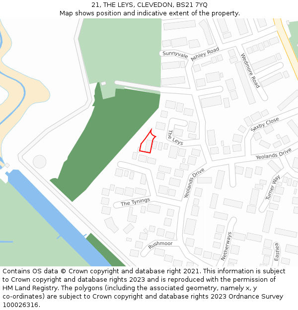 21, THE LEYS, CLEVEDON, BS21 7YQ: Location map and indicative extent of plot
