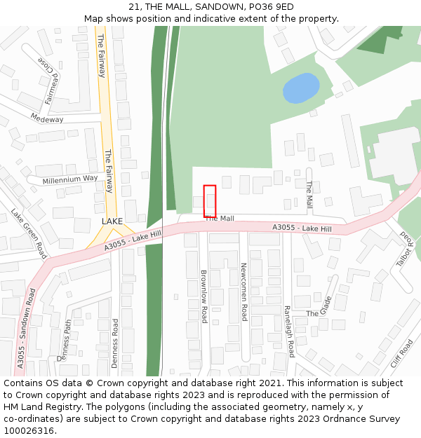 21, THE MALL, SANDOWN, PO36 9ED: Location map and indicative extent of plot