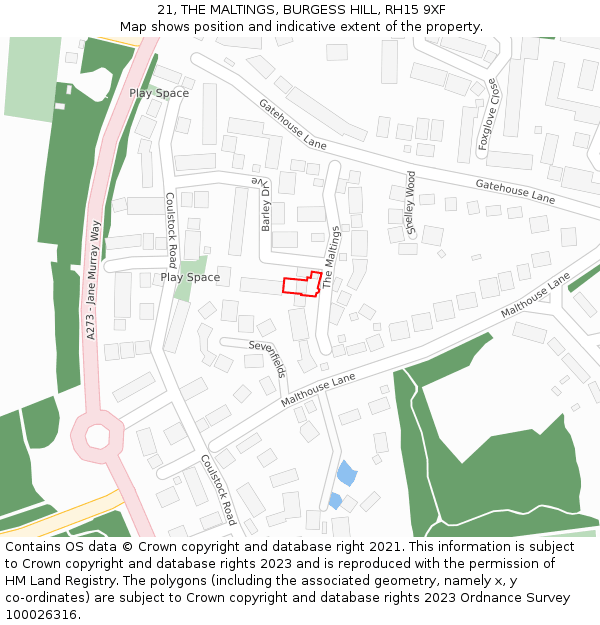 21, THE MALTINGS, BURGESS HILL, RH15 9XF: Location map and indicative extent of plot