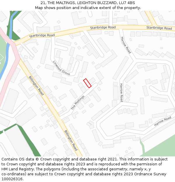 21, THE MALTINGS, LEIGHTON BUZZARD, LU7 4BS: Location map and indicative extent of plot