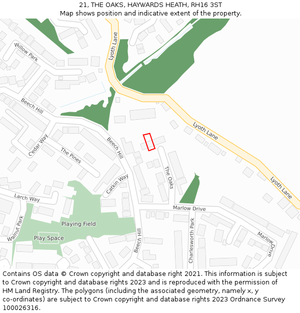 21, THE OAKS, HAYWARDS HEATH, RH16 3ST: Location map and indicative extent of plot