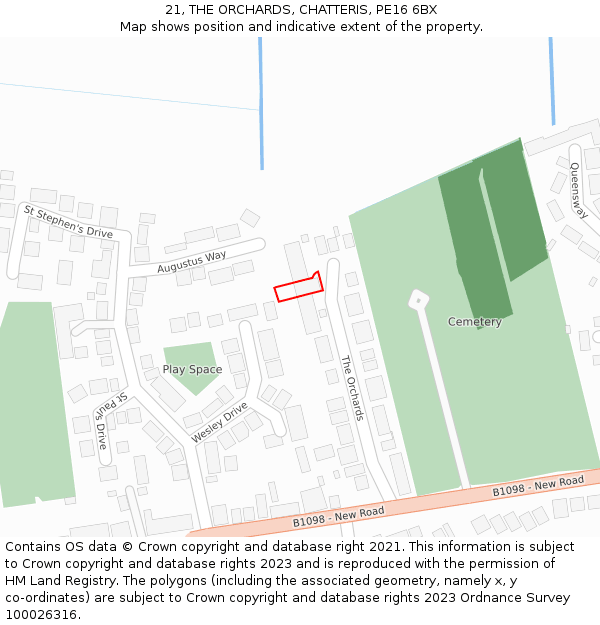 21, THE ORCHARDS, CHATTERIS, PE16 6BX: Location map and indicative extent of plot