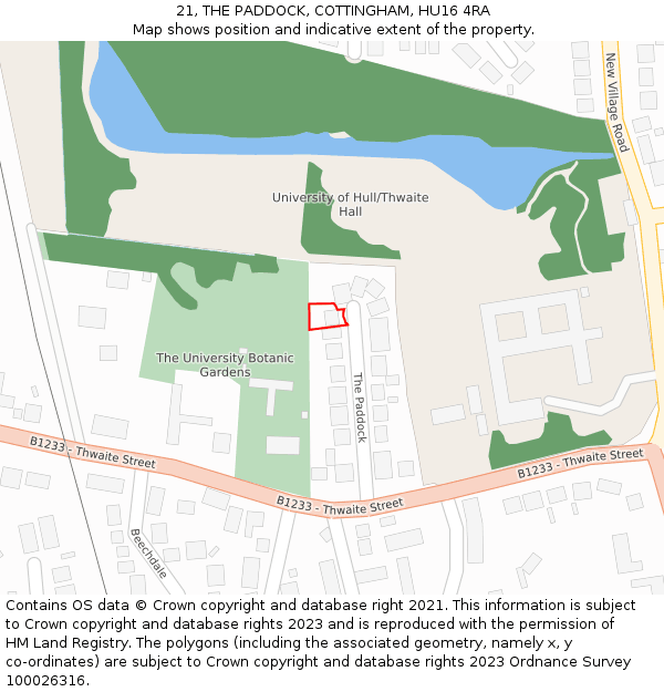 21, THE PADDOCK, COTTINGHAM, HU16 4RA: Location map and indicative extent of plot