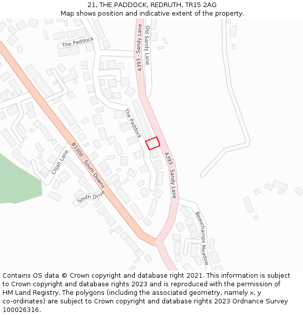 21, THE PADDOCK, REDRUTH, TR15 2AG: Location map and indicative extent of plot