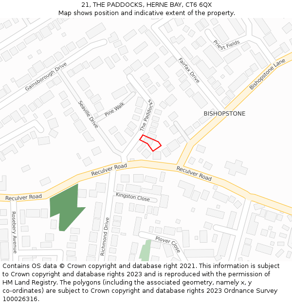 21, THE PADDOCKS, HERNE BAY, CT6 6QX: Location map and indicative extent of plot