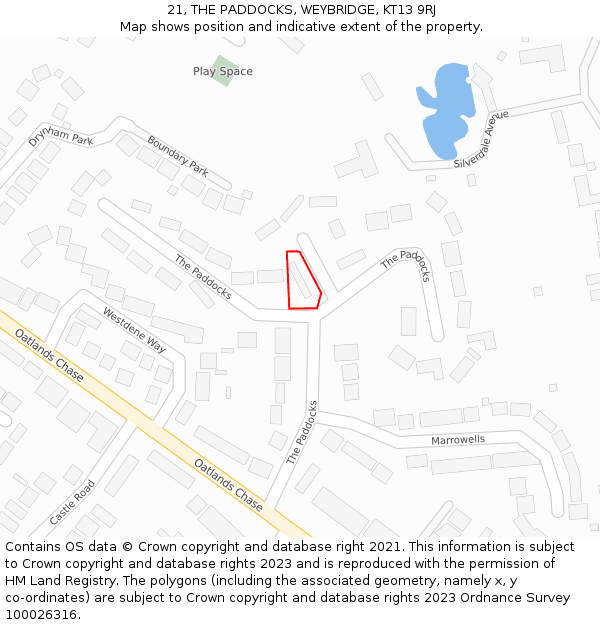 21, THE PADDOCKS, WEYBRIDGE, KT13 9RJ: Location map and indicative extent of plot