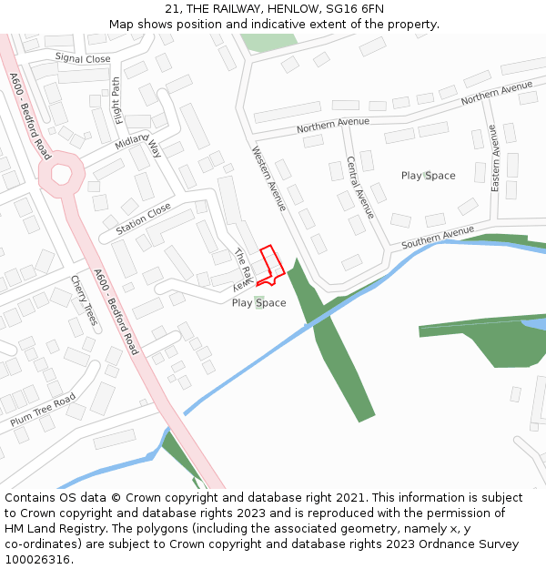 21, THE RAILWAY, HENLOW, SG16 6FN: Location map and indicative extent of plot