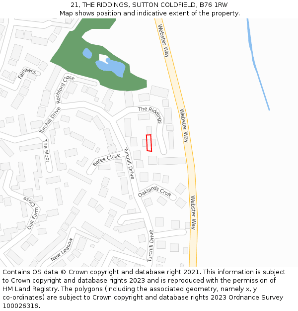 21, THE RIDDINGS, SUTTON COLDFIELD, B76 1RW: Location map and indicative extent of plot