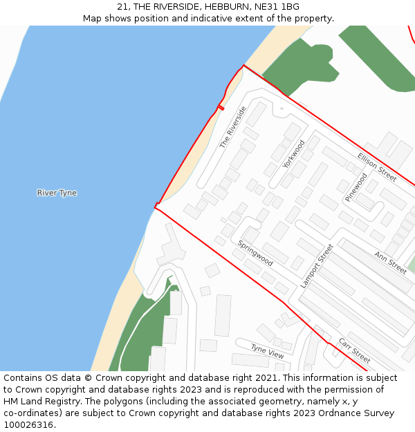 21, THE RIVERSIDE, HEBBURN, NE31 1BG: Location map and indicative extent of plot