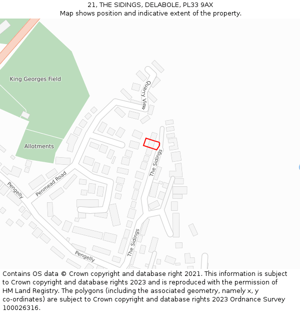 21, THE SIDINGS, DELABOLE, PL33 9AX: Location map and indicative extent of plot