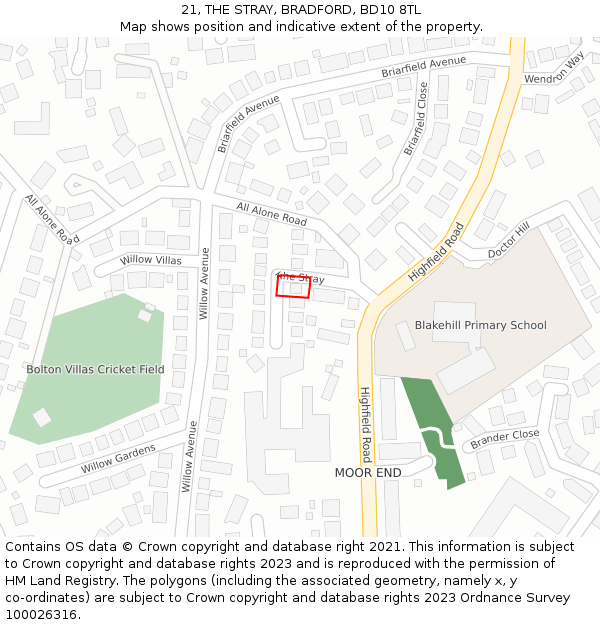 21, THE STRAY, BRADFORD, BD10 8TL: Location map and indicative extent of plot