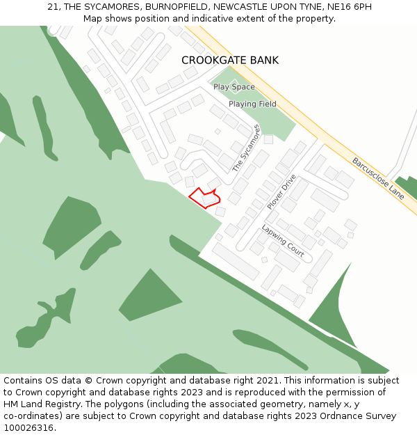 21, THE SYCAMORES, BURNOPFIELD, NEWCASTLE UPON TYNE, NE16 6PH: Location map and indicative extent of plot