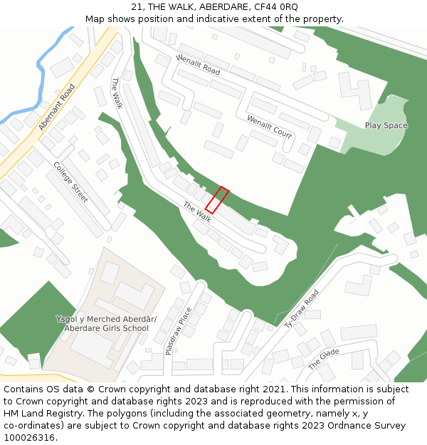 21, THE WALK, ABERDARE, CF44 0RQ: Location map and indicative extent of plot