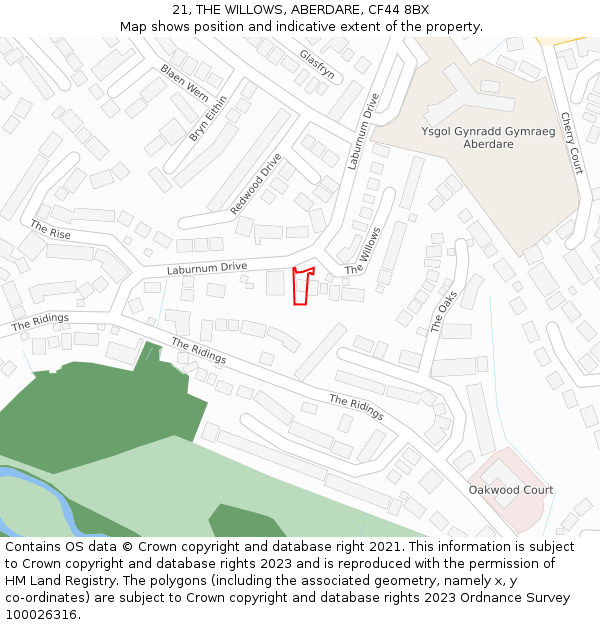 21, THE WILLOWS, ABERDARE, CF44 8BX: Location map and indicative extent of plot