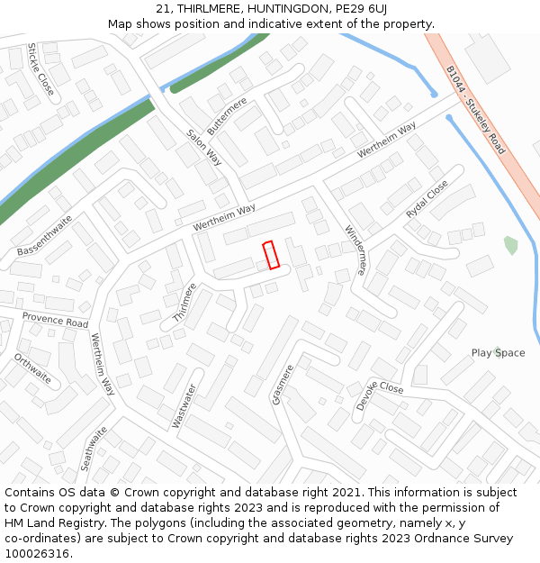 21, THIRLMERE, HUNTINGDON, PE29 6UJ: Location map and indicative extent of plot