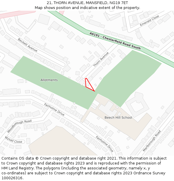 21, THORN AVENUE, MANSFIELD, NG19 7ET: Location map and indicative extent of plot