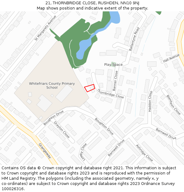 21, THORNBRIDGE CLOSE, RUSHDEN, NN10 9NJ: Location map and indicative extent of plot