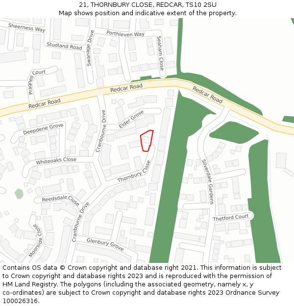 21, THORNBURY CLOSE, REDCAR, TS10 2SU: Location map and indicative extent of plot