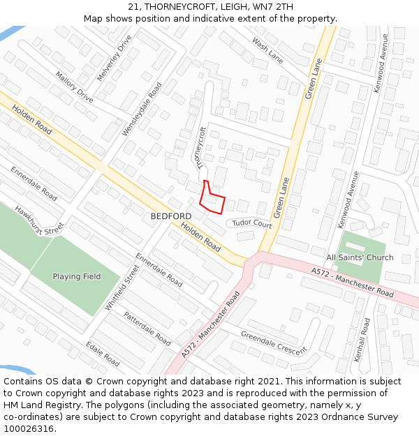 21, THORNEYCROFT, LEIGH, WN7 2TH: Location map and indicative extent of plot