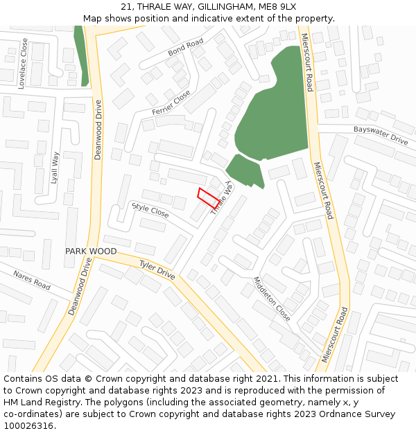 21, THRALE WAY, GILLINGHAM, ME8 9LX: Location map and indicative extent of plot