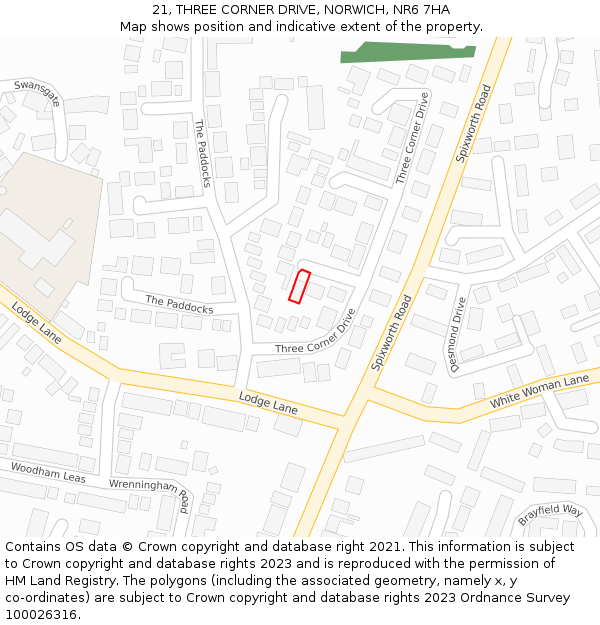 21, THREE CORNER DRIVE, NORWICH, NR6 7HA: Location map and indicative extent of plot