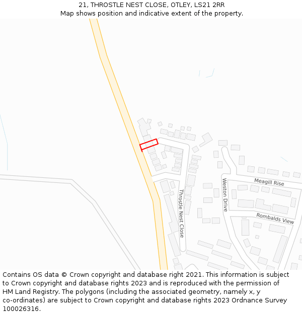 21, THROSTLE NEST CLOSE, OTLEY, LS21 2RR: Location map and indicative extent of plot