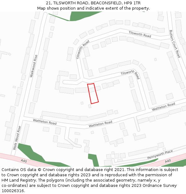 21, TILSWORTH ROAD, BEACONSFIELD, HP9 1TR: Location map and indicative extent of plot