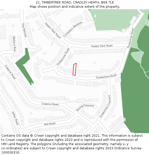 21, TIMBERTREE ROAD, CRADLEY HEATH, B64 7LE: Location map and indicative extent of plot