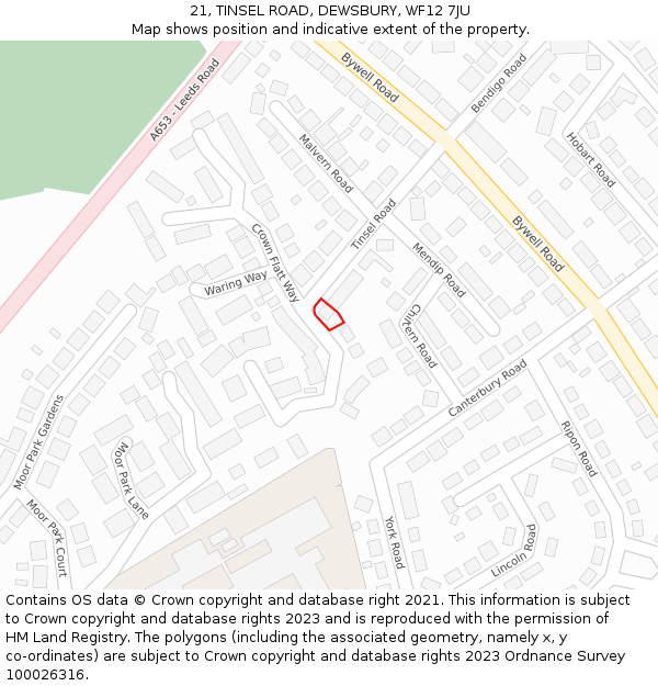 21, TINSEL ROAD, DEWSBURY, WF12 7JU: Location map and indicative extent of plot