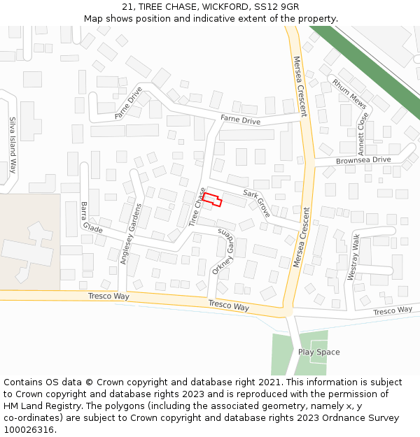 21, TIREE CHASE, WICKFORD, SS12 9GR: Location map and indicative extent of plot