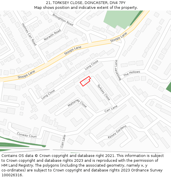 21, TORKSEY CLOSE, DONCASTER, DN4 7PY: Location map and indicative extent of plot