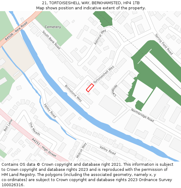 21, TORTOISESHELL WAY, BERKHAMSTED, HP4 1TB: Location map and indicative extent of plot