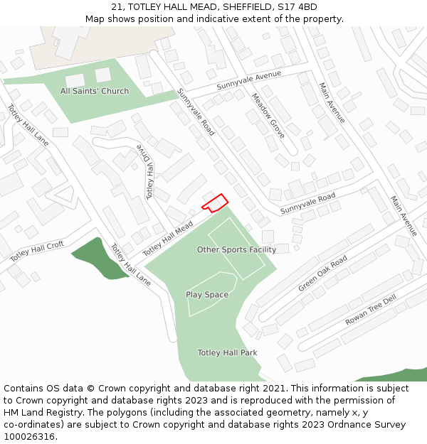 21, TOTLEY HALL MEAD, SHEFFIELD, S17 4BD: Location map and indicative extent of plot