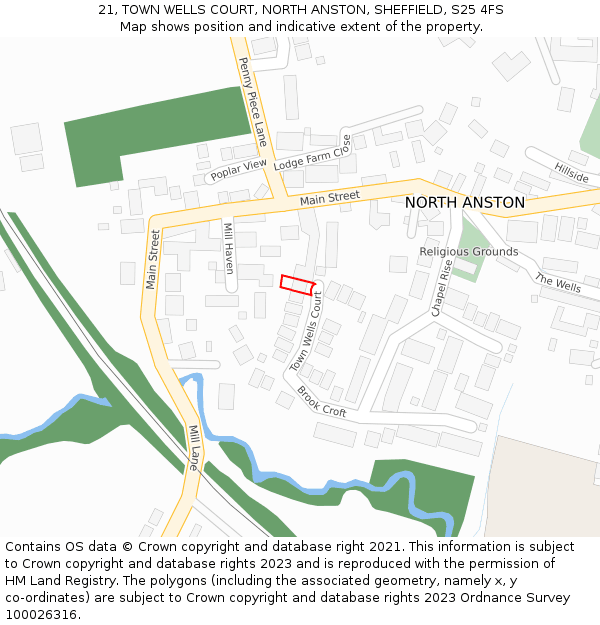 21, TOWN WELLS COURT, NORTH ANSTON, SHEFFIELD, S25 4FS: Location map and indicative extent of plot