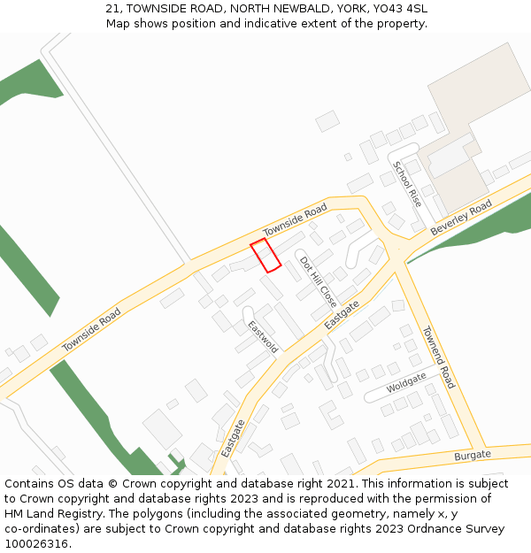 21, TOWNSIDE ROAD, NORTH NEWBALD, YORK, YO43 4SL: Location map and indicative extent of plot