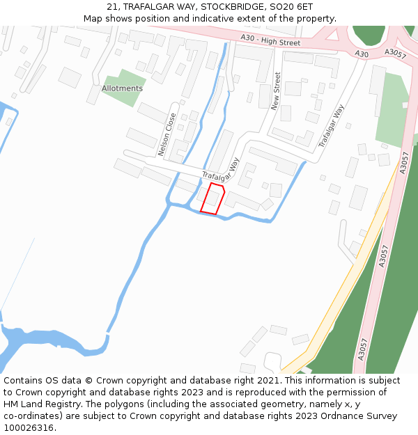 21, TRAFALGAR WAY, STOCKBRIDGE, SO20 6ET: Location map and indicative extent of plot