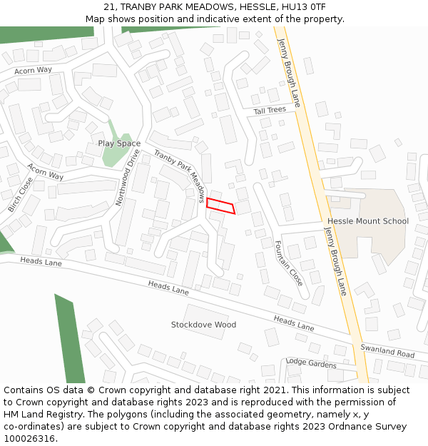 21, TRANBY PARK MEADOWS, HESSLE, HU13 0TF: Location map and indicative extent of plot