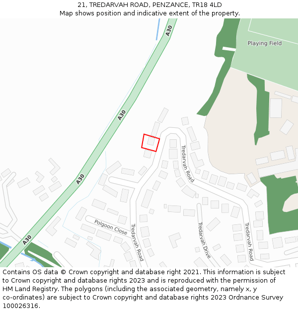 21, TREDARVAH ROAD, PENZANCE, TR18 4LD: Location map and indicative extent of plot